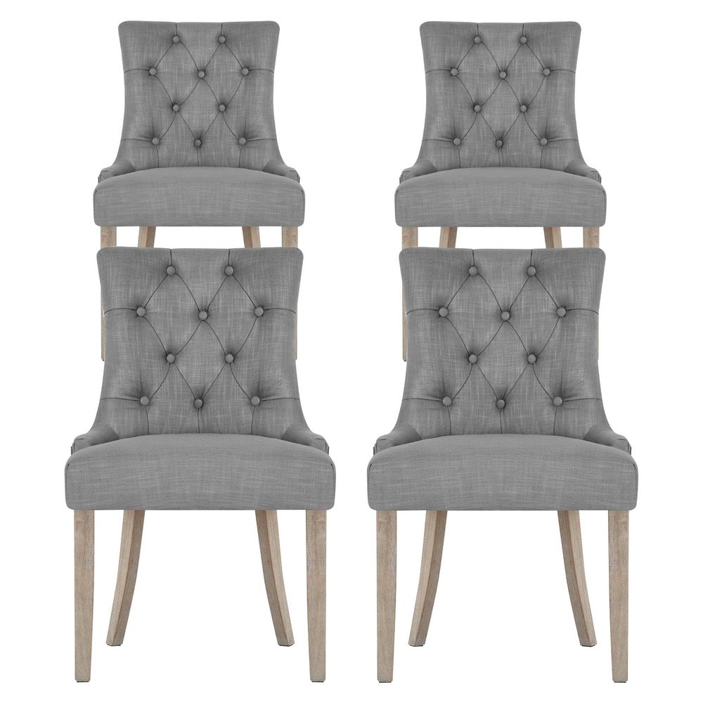 Glenys Set of 4 Dining Chairs Linen French Provincial - Grey