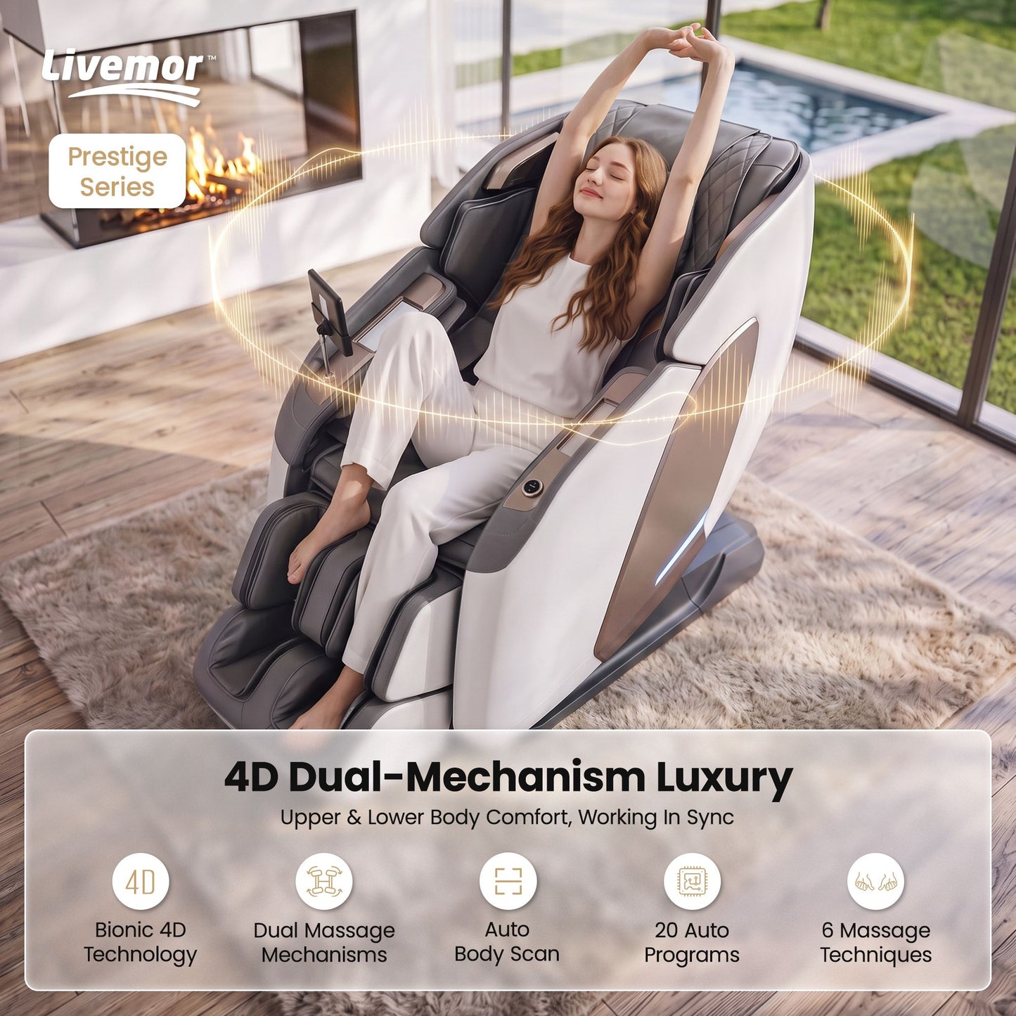 Prestige 4D Dual Mechanism Massage Chair - White