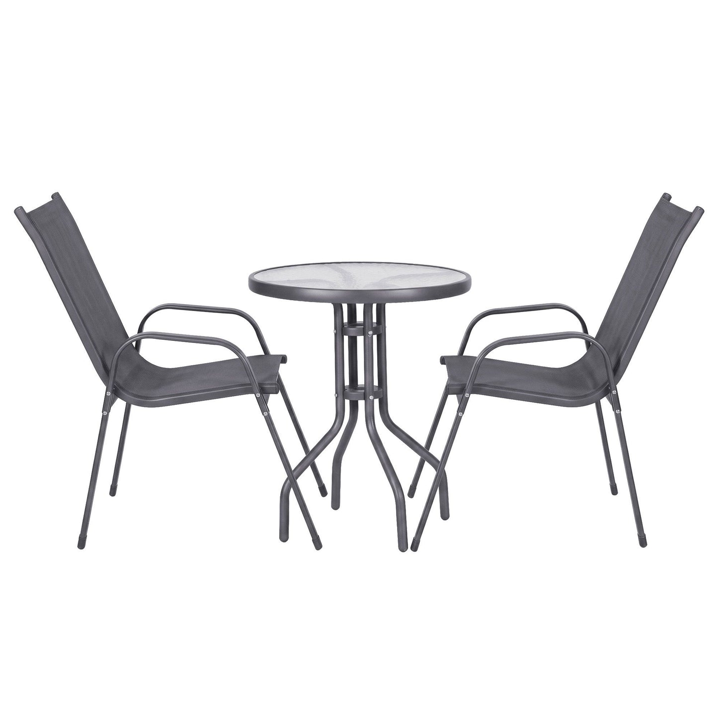 Roran 3-Piece Outdoor Bistro Set Table and Chairs Stackable Patio Furniture - Grey