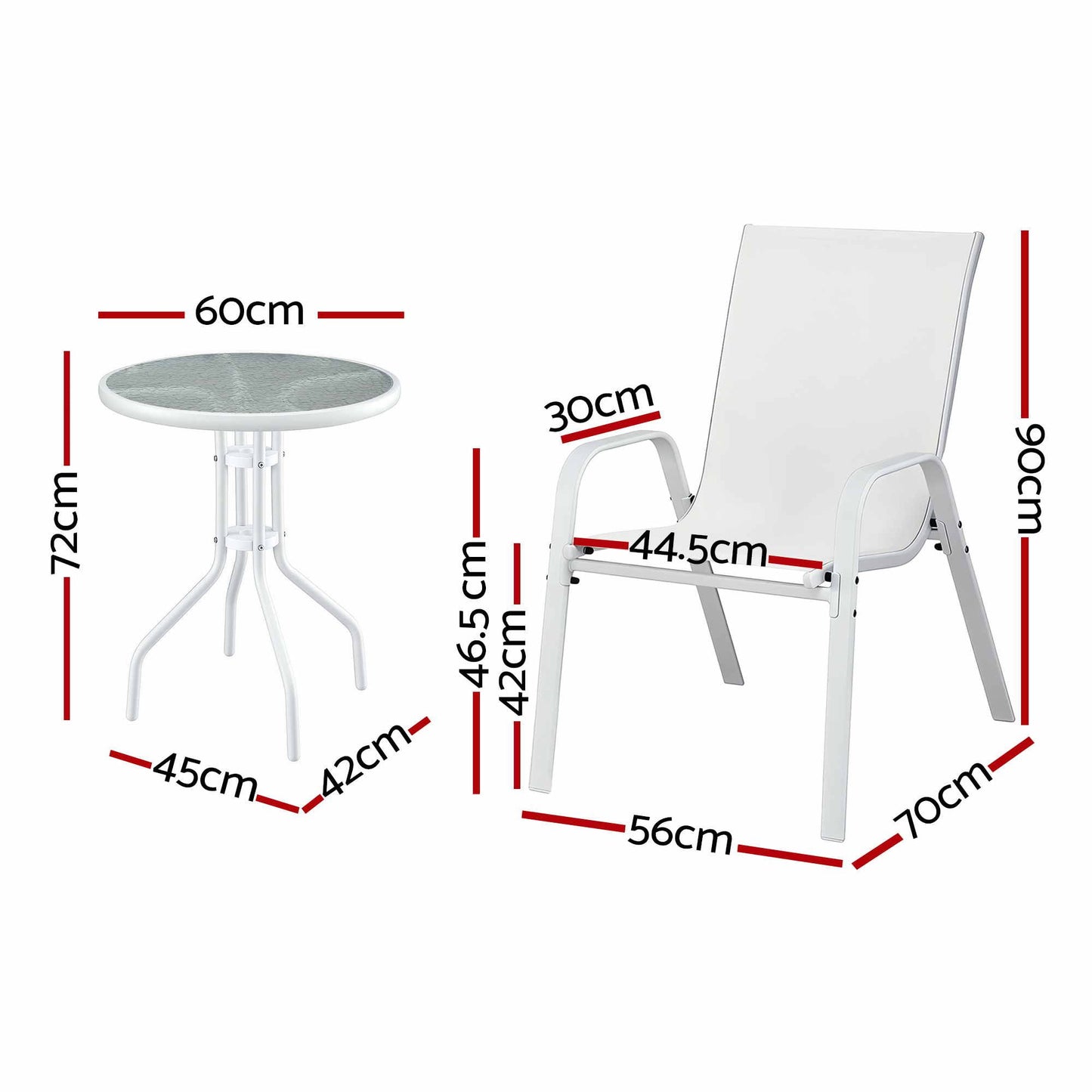 Roran 3-Piece Outdoor Bistro Set Table and Chairs Stackable Patio Furniture - White