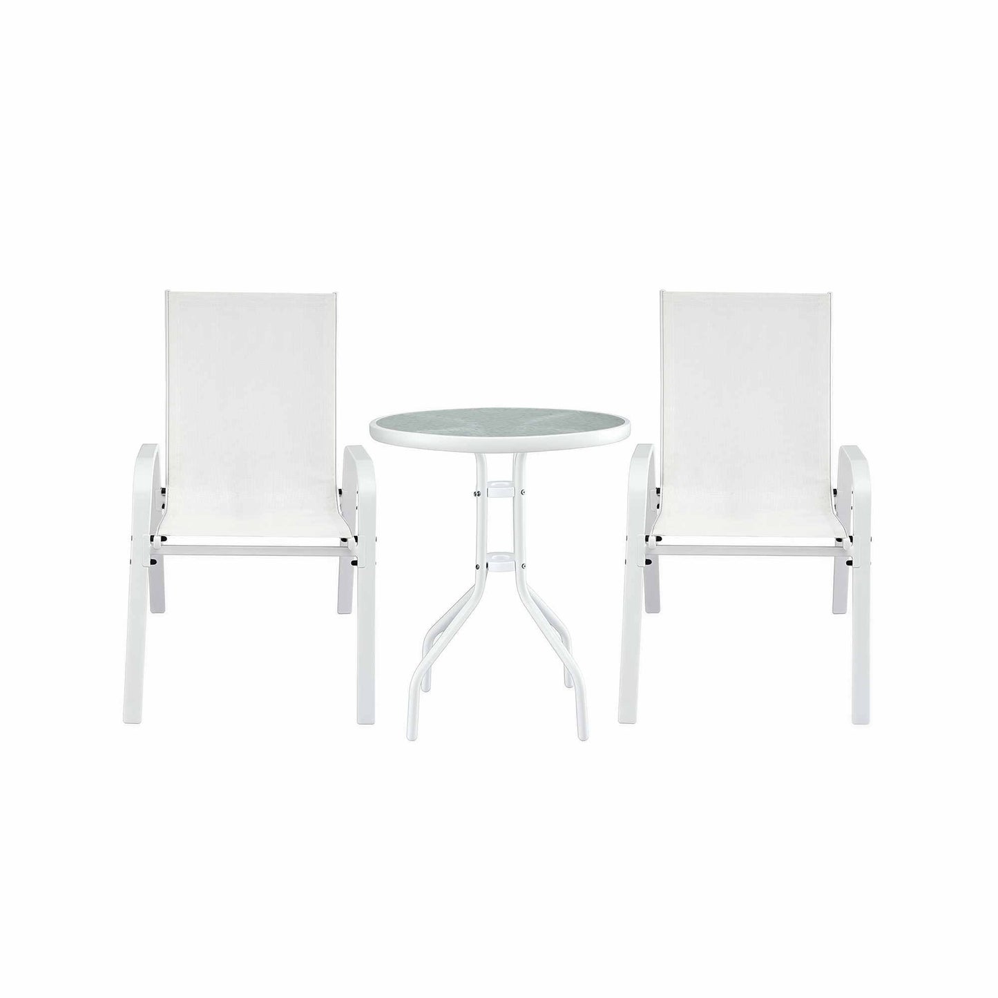 Roran 3-Piece Outdoor Bistro Set Table and Chairs Stackable Patio Furniture - White