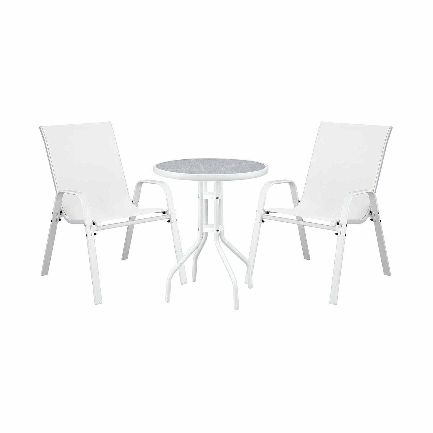 Roran 3-Piece Outdoor Bistro Set Table and Chairs Stackable Patio Furniture - White