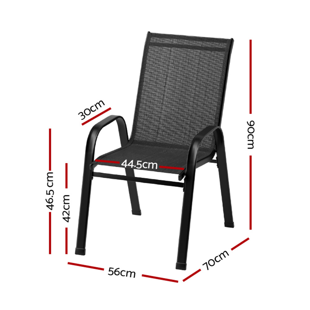 Pietro Stackable Lounge Chair Patio Furniture Grey 6-Piece Outdoor Dining Chairs - Black