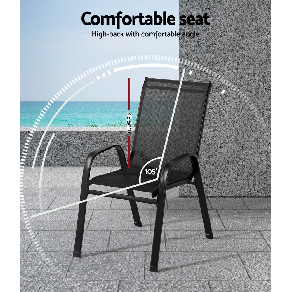 Pietro Stackable Lounge Chair Patio Furniture Grey 6-Piece Outdoor Dining Chairs - Black