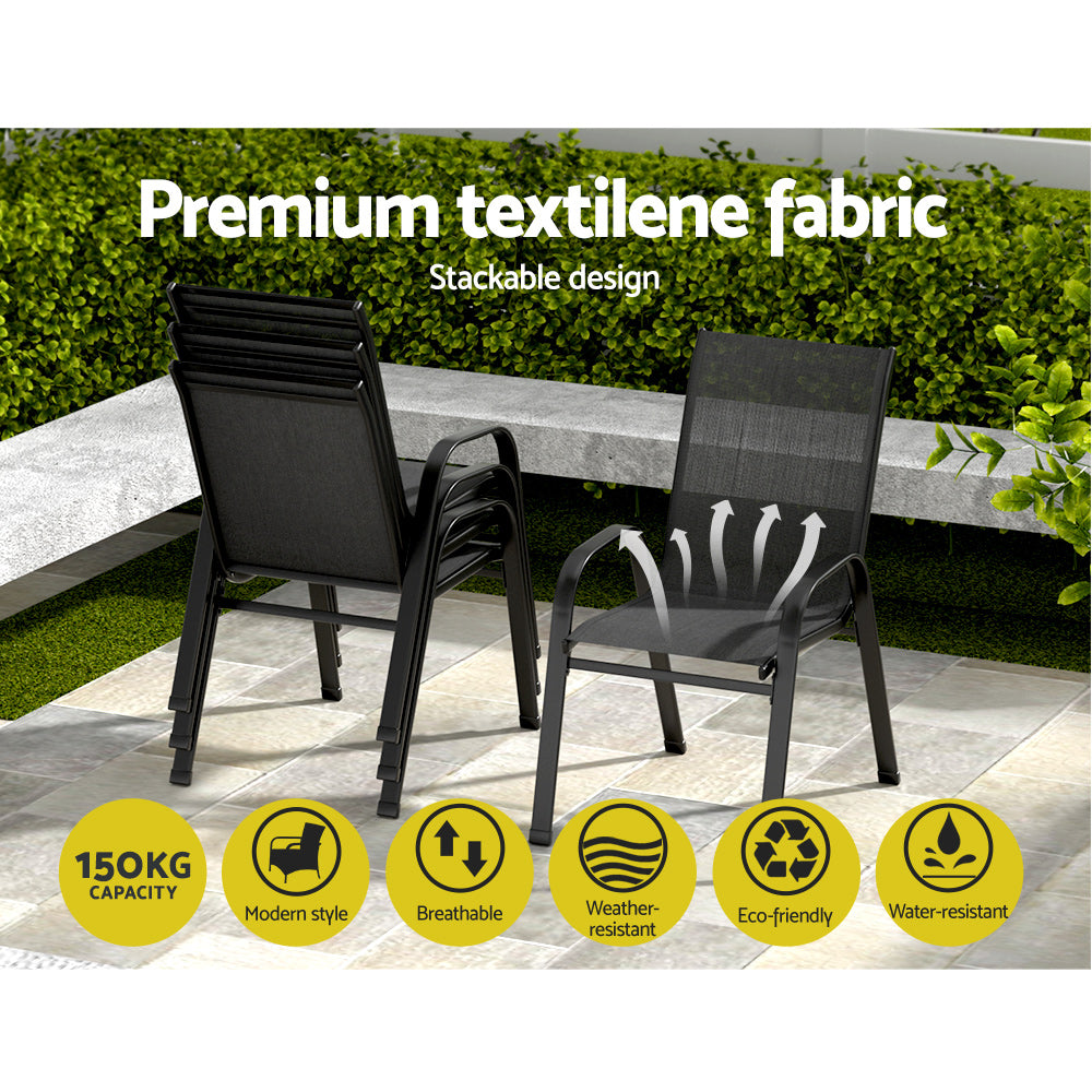 Pietro Stackable Lounge Chair Patio Furniture Grey 6-Piece Outdoor Dining Chairs - Black
