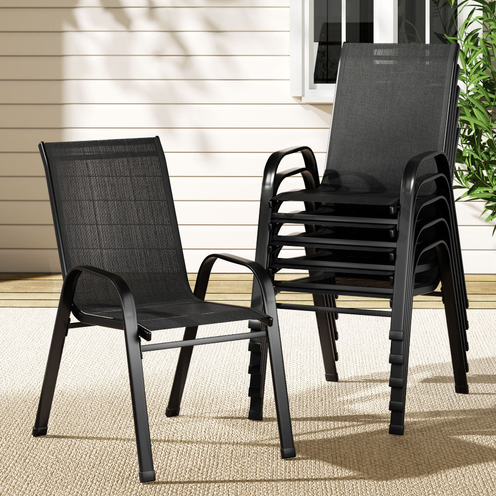 Pietro Stackable Lounge Chair Patio Furniture Grey 6-Piece Outdoor Dining Chairs - Black