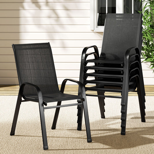 Pietro Stackable Lounge Chair Patio Furniture Grey 6-Piece Outdoor Dining Chairs - Black