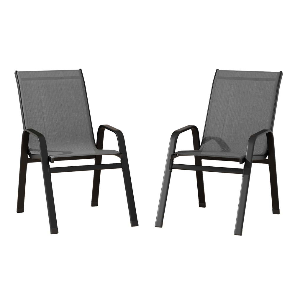 Pietro Stackable Lounge Chair Patio Furniture Grey 2-Piece Outdoor Dining Chairs - Grey