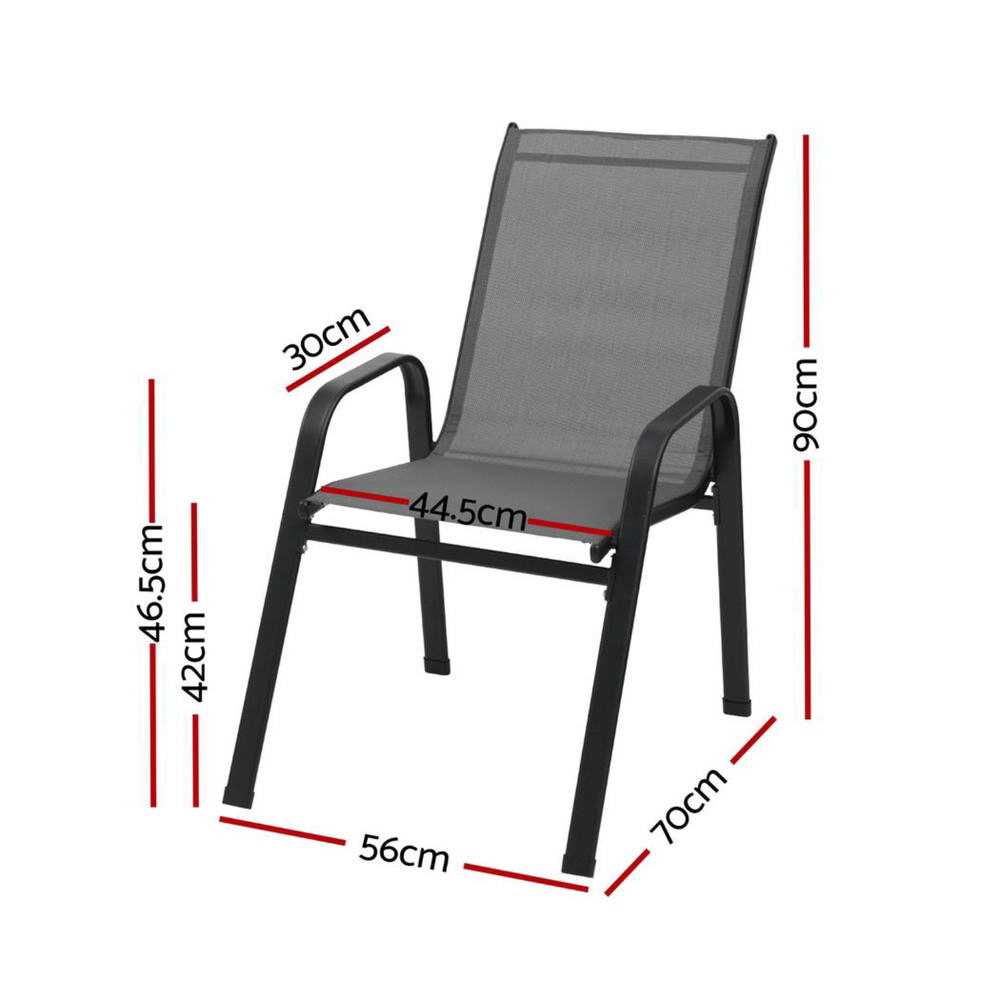 Pietro Stackable Lounge Chair Patio Furniture Grey 2-Piece Outdoor Dining Chairs - Grey