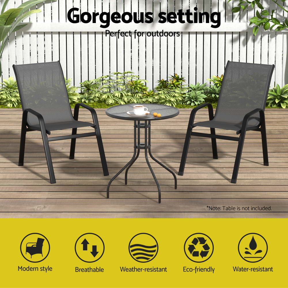 Pietro Stackable Lounge Chair Patio Furniture Grey 2-Piece Outdoor Dining Chairs - Grey