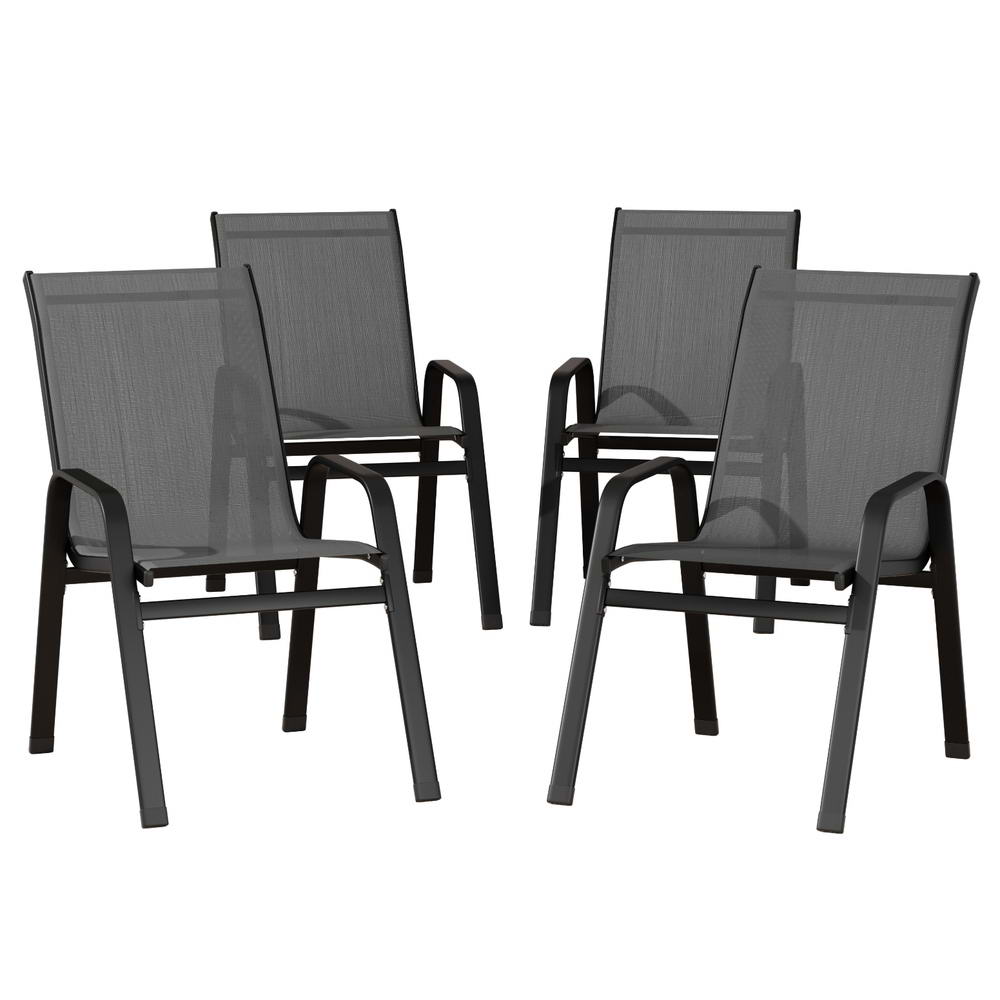 Pietro Stackable Lounge Chair Patio Furniture Grey 4-Piece Outdoor Dining Chairs - Grey