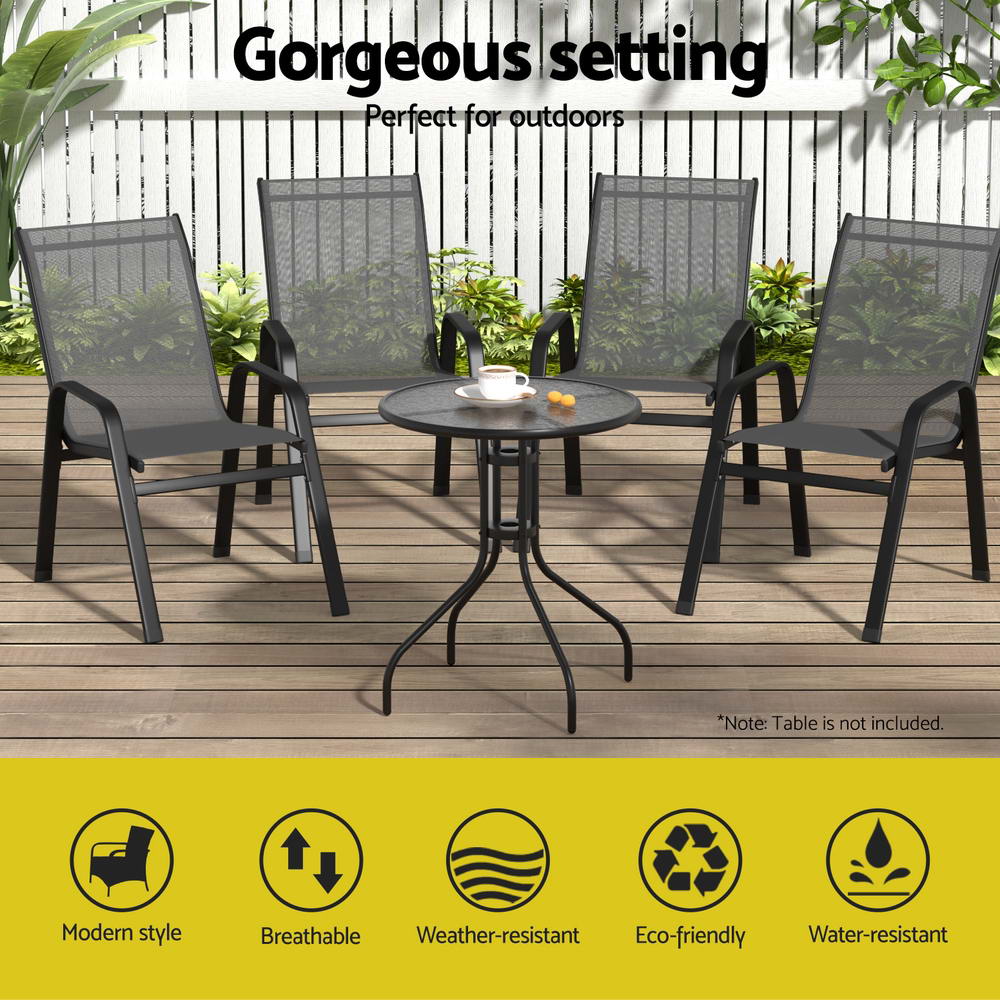 Pietro Stackable Lounge Chair Patio Furniture Grey 4-Piece Outdoor Dining Chairs - Grey
