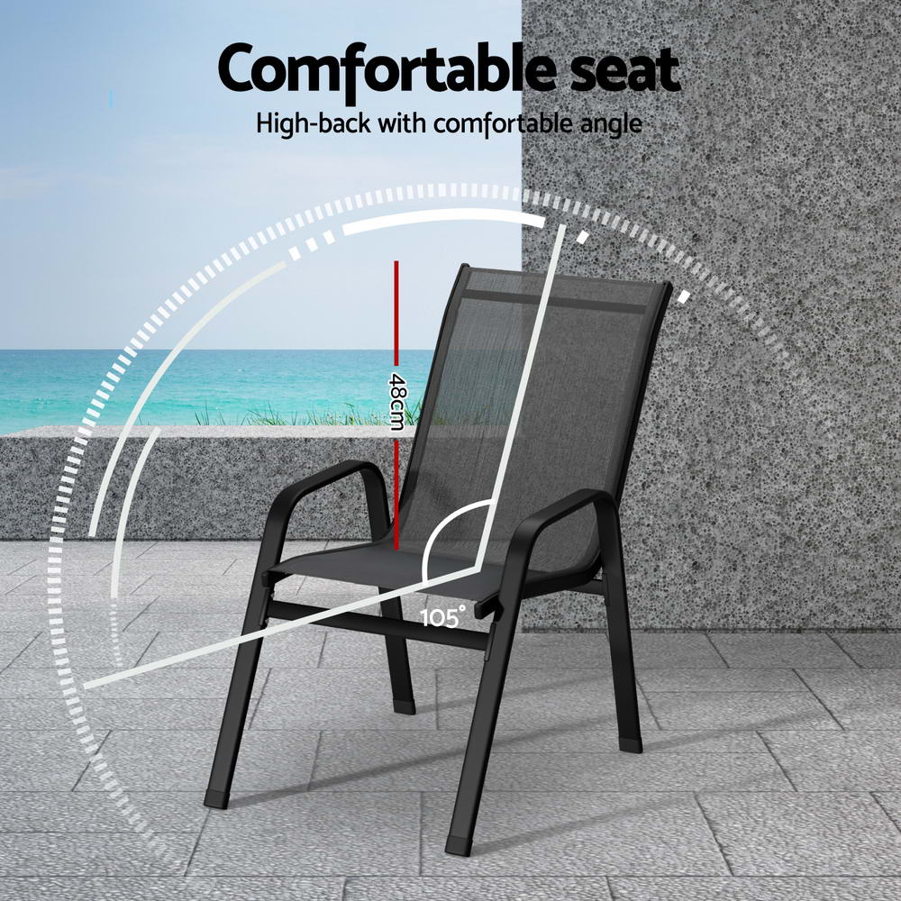 Pietro Stackable Lounge Chair Patio Furniture Grey 4-Piece Outdoor Dining Chairs - Grey
