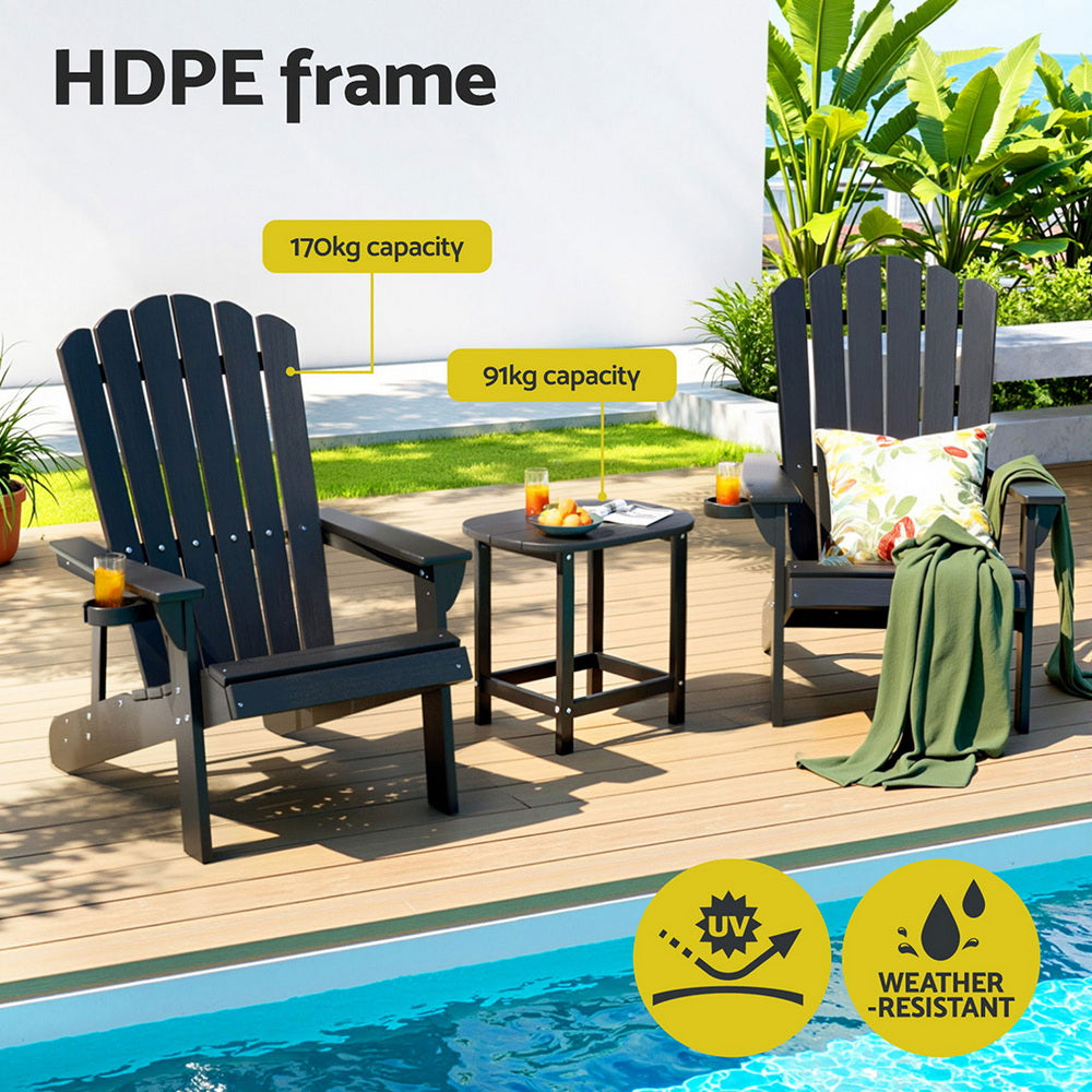 Outdoor Table and Chairs HDPE Adirondack Beach Chair Sun Lounge Patio Furniture Garden Black