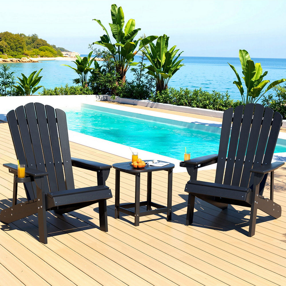 Outdoor Table and Chairs HDPE Adirondack Beach Chair Sun Lounge Patio Furniture Garden Black