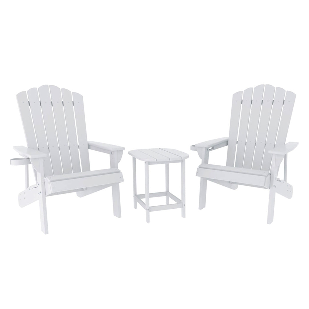 Adirondack Gardeon Outdoor Table and Chairs HDPE Beach Chair Sun Lounge Patio Furniture Garden White