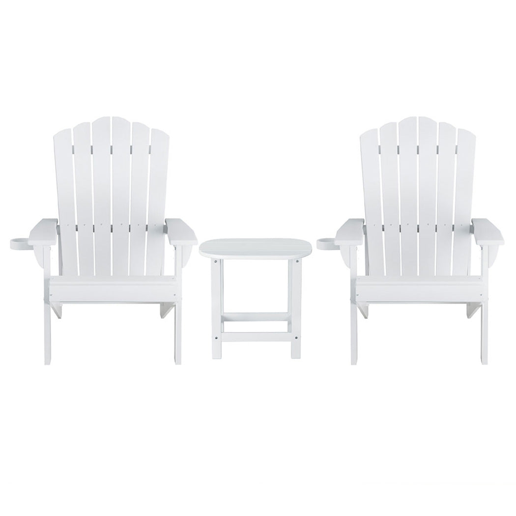 Adirondack Gardeon Outdoor Table and Chairs HDPE Beach Chair Sun Lounge Patio Furniture Garden White