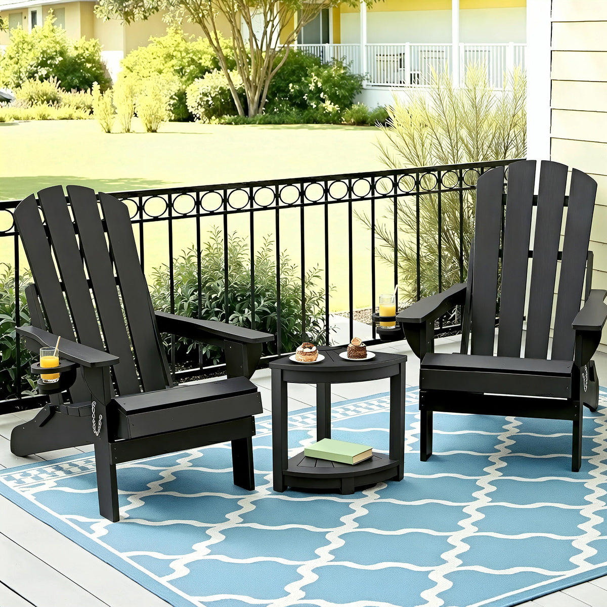 Outdoor Table and Chairs HDPE Folding Adirondack Beach Chair Patio Furniture Black