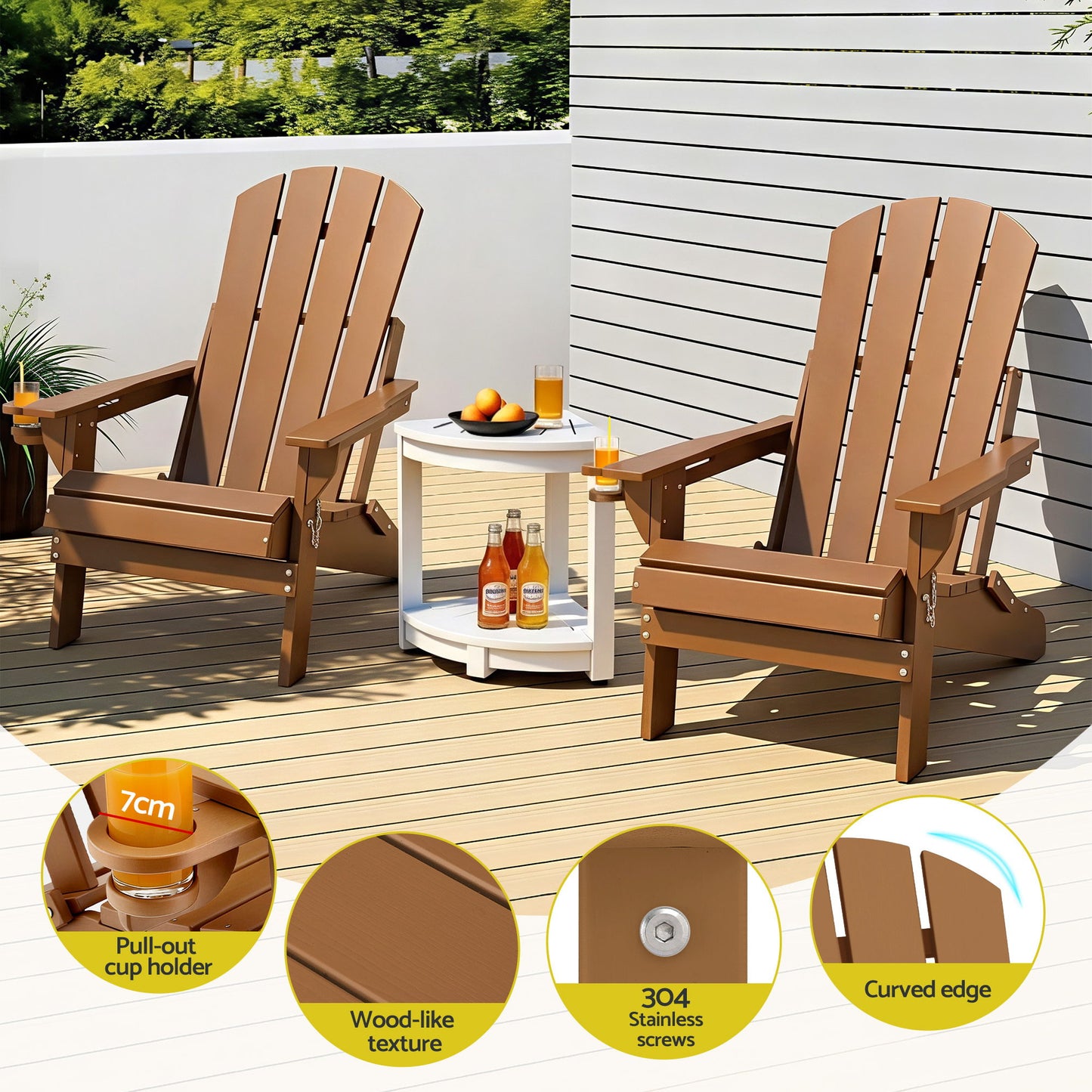 Adirondack Gardeon Outdoor Table and Chairs HDPE Folding Beach Chair Patio Furniture