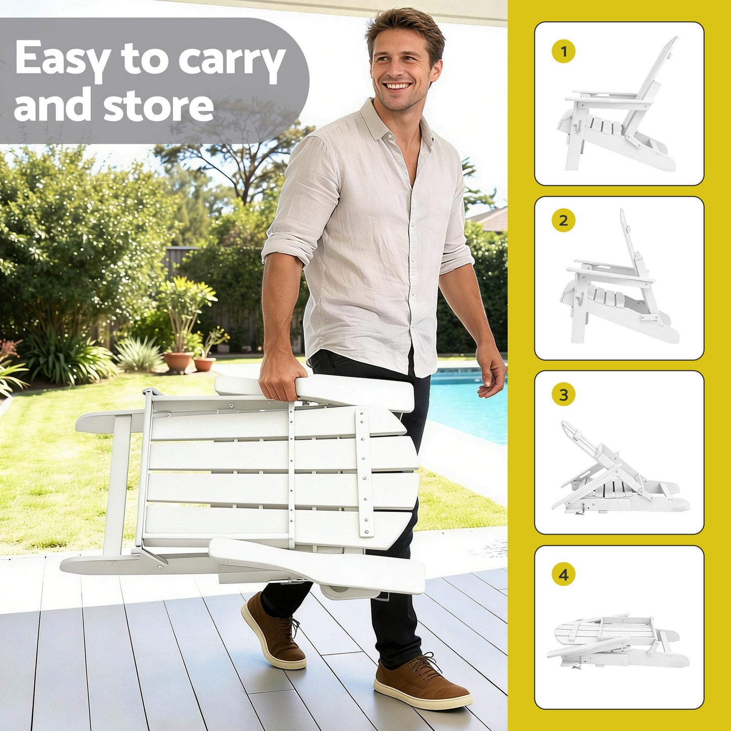 Adirondack Gardeon Outdoor Table and Chairs HDPE Folding Beach Chair Patio Furniture White