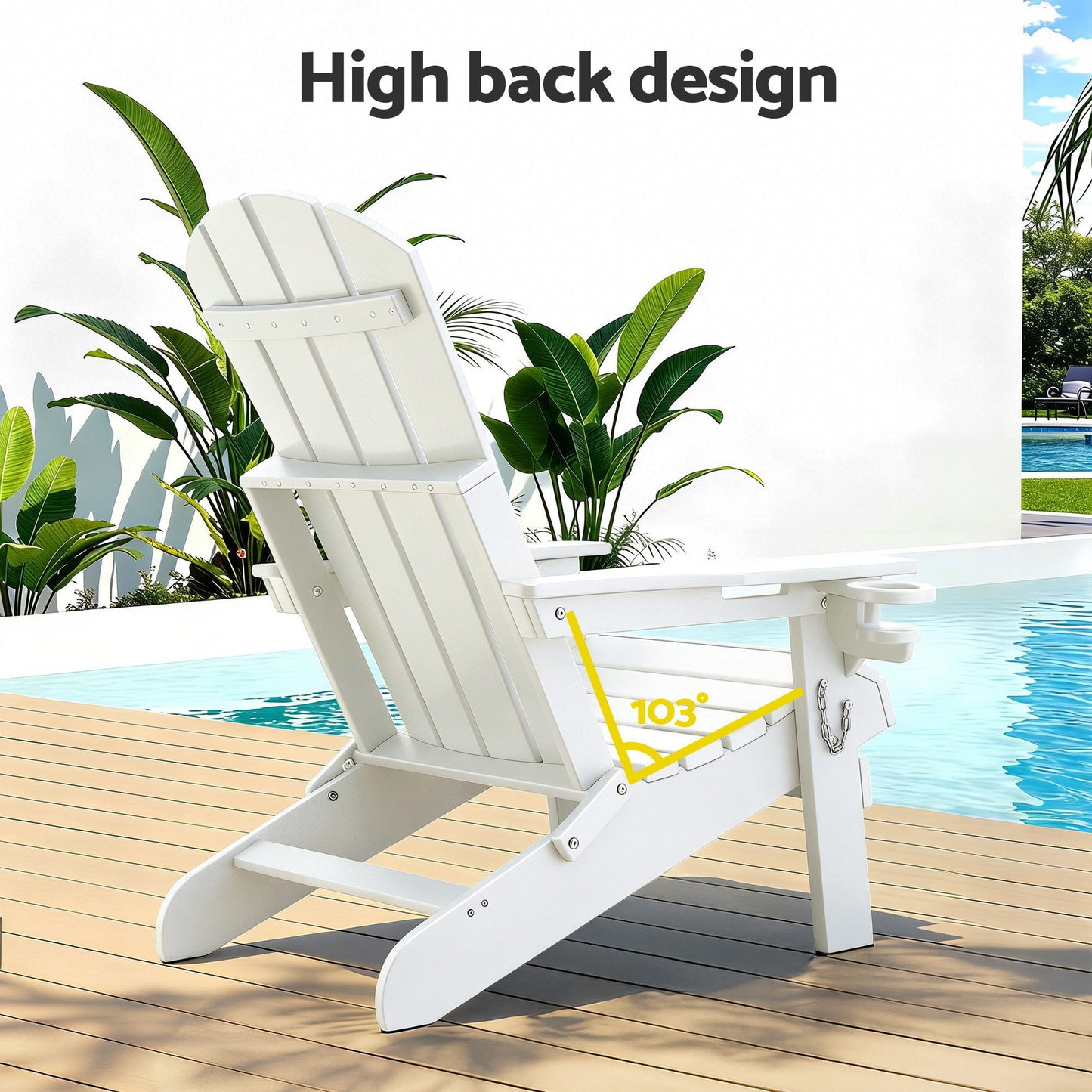Adirondack Gardeon Outdoor Table and Chairs HDPE Folding Beach Chair Patio Furniture White