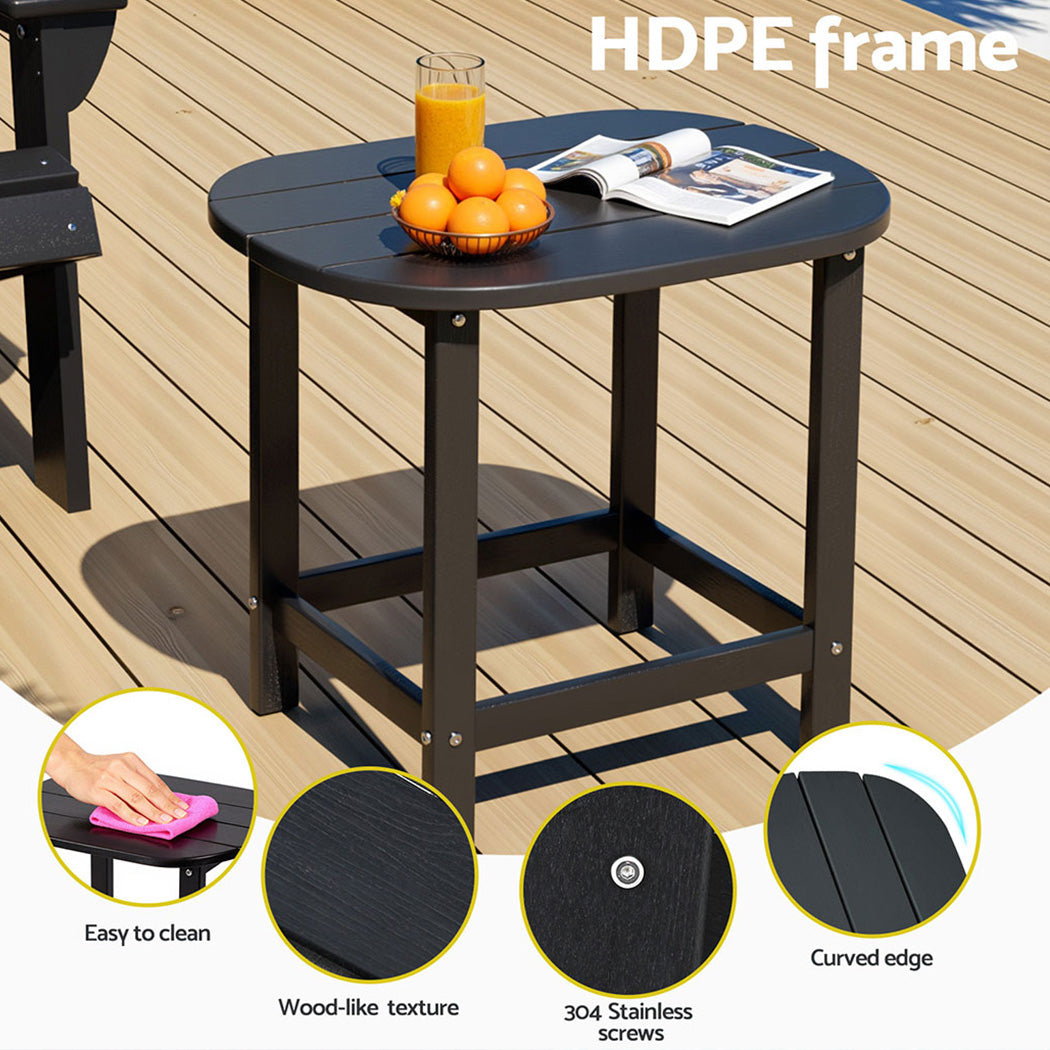 Clarice Outdoor Coffee Side Table HDPE Desk Patio Furniture Camping Garden - Black
