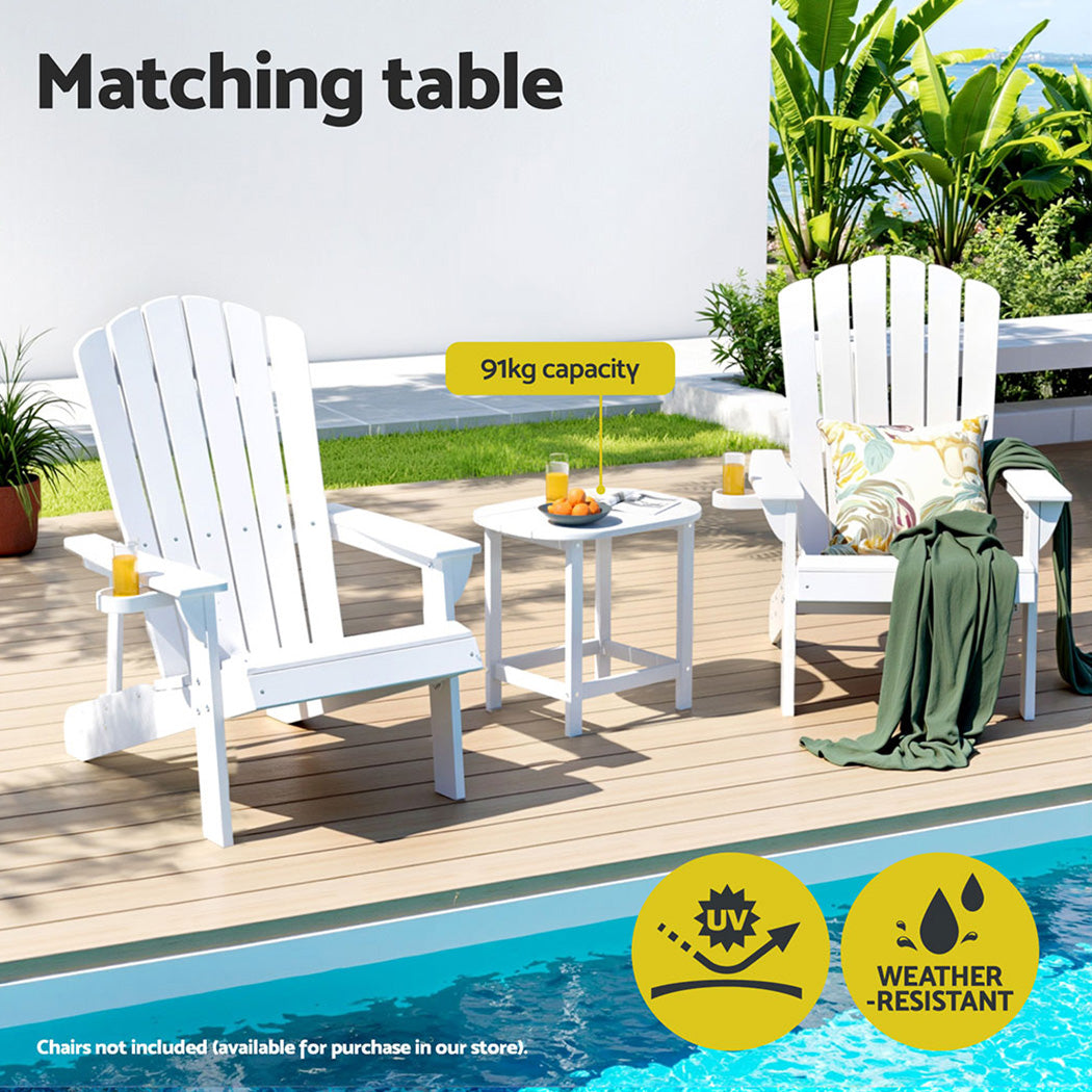 Clarice Outdoor Coffee Side Table HDPE Desk Patio Furniture Camping Garden - White