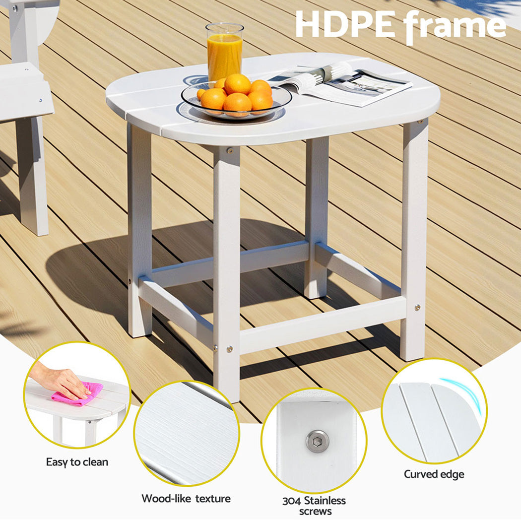 Clarice Outdoor Coffee Side Table HDPE Desk Patio Furniture Camping Garden - White