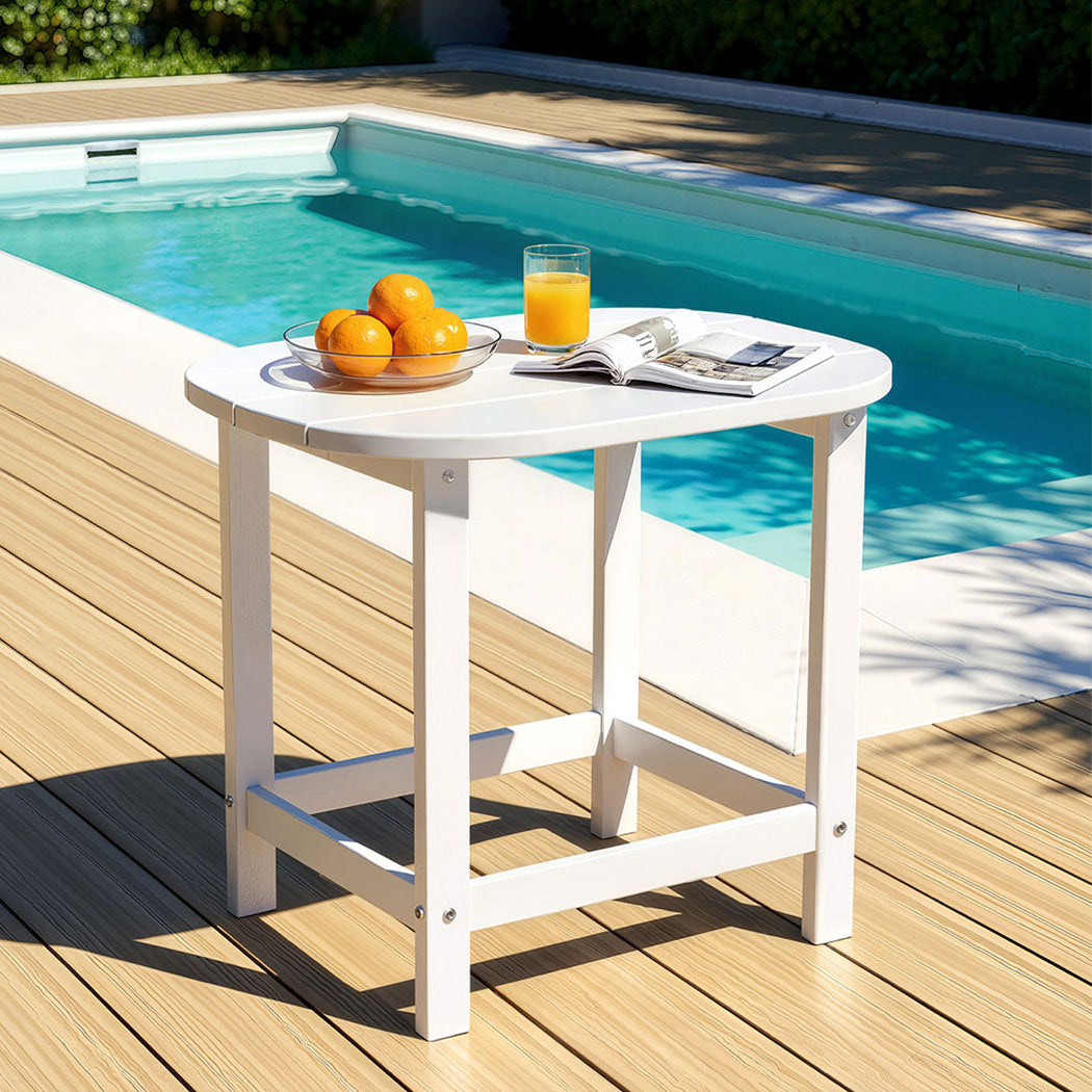 Clarice Outdoor Coffee Side Table HDPE Desk Patio Furniture Camping Garden - White