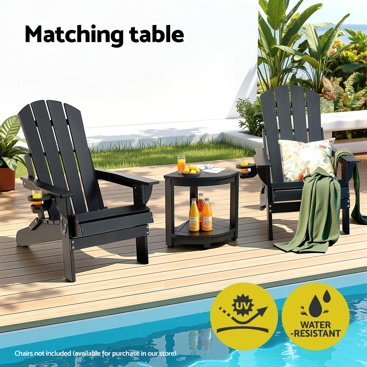 Io Outdoor Coffee Side Table HDPE Desk Corner Shower Stool Bench Seat with Storage Shelf Black