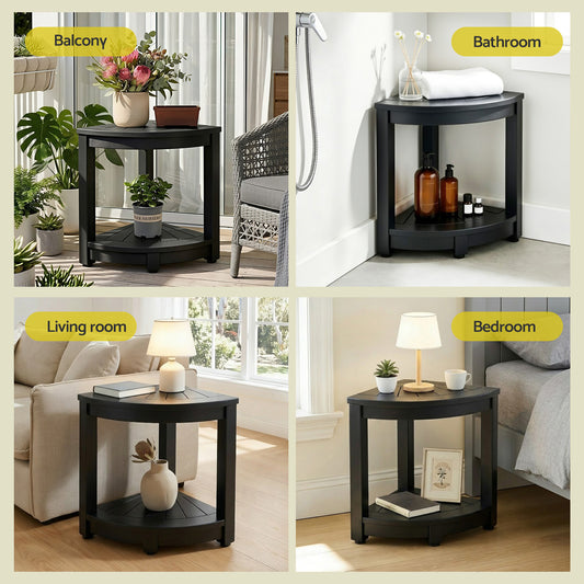 Io Outdoor Coffee Side Table HDPE Desk Corner Shower Stool Bench Seat with Storage Shelf Black