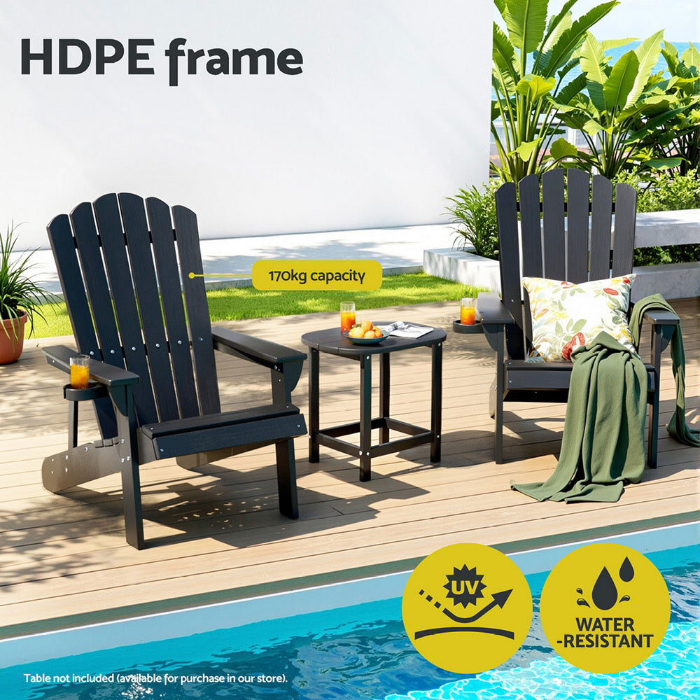 Outdoor Chairs HDPE Adirondack Beach Chair Sun Lounge Patio Furniture Garden Black
