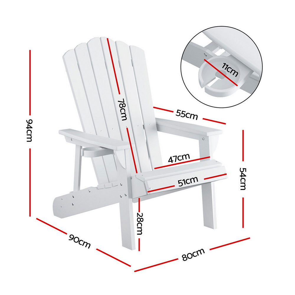Adirondack Gardeon Outdoor Chairs HDPE  Beach Chair Sun Lounge Patio Furniture Garden White