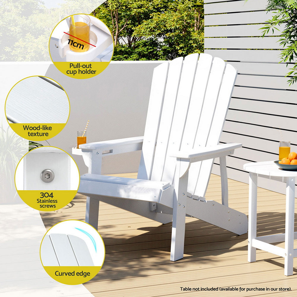 Adirondack Gardeon Outdoor Chairs HDPE  Beach Chair Sun Lounge Patio Furniture Garden White