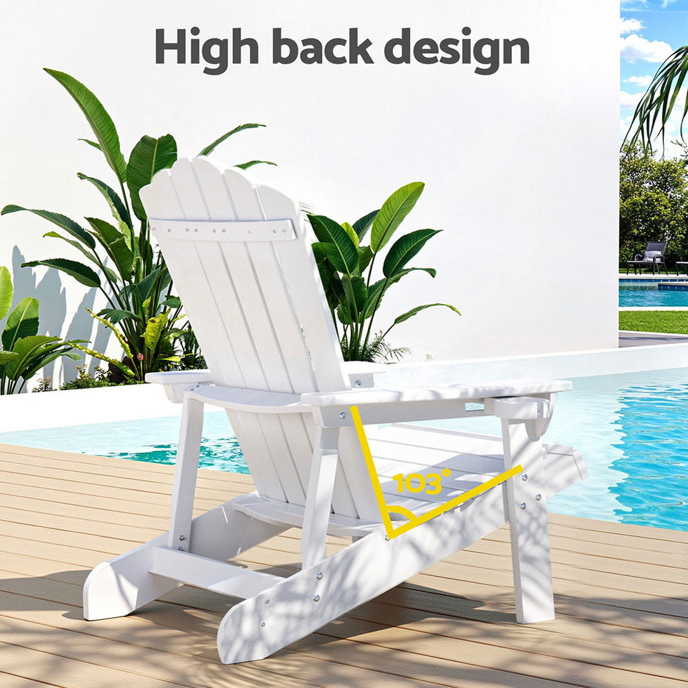 Adirondack Gardeon Outdoor Chairs HDPE  Beach Chair Sun Lounge Patio Furniture Garden White