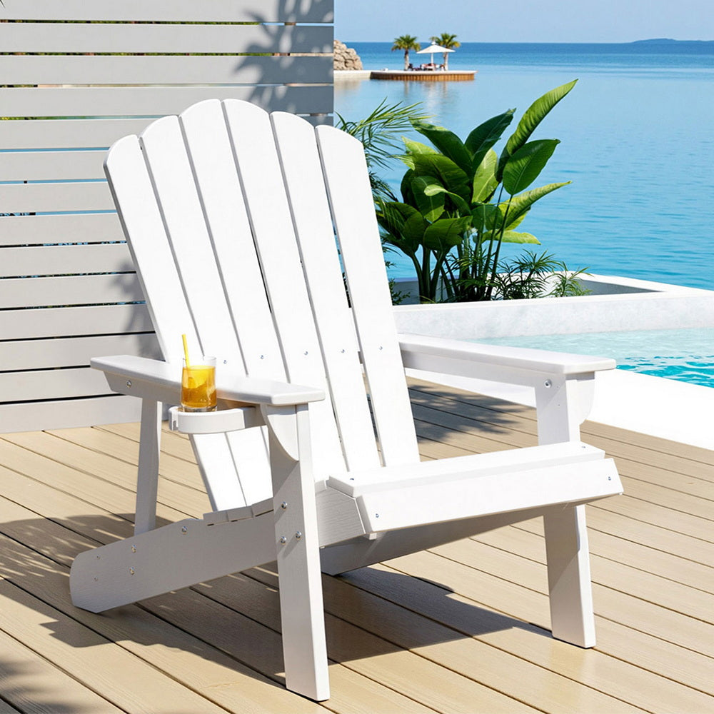 Adirondack Gardeon Outdoor Chairs HDPE  Beach Chair Sun Lounge Patio Furniture Garden White