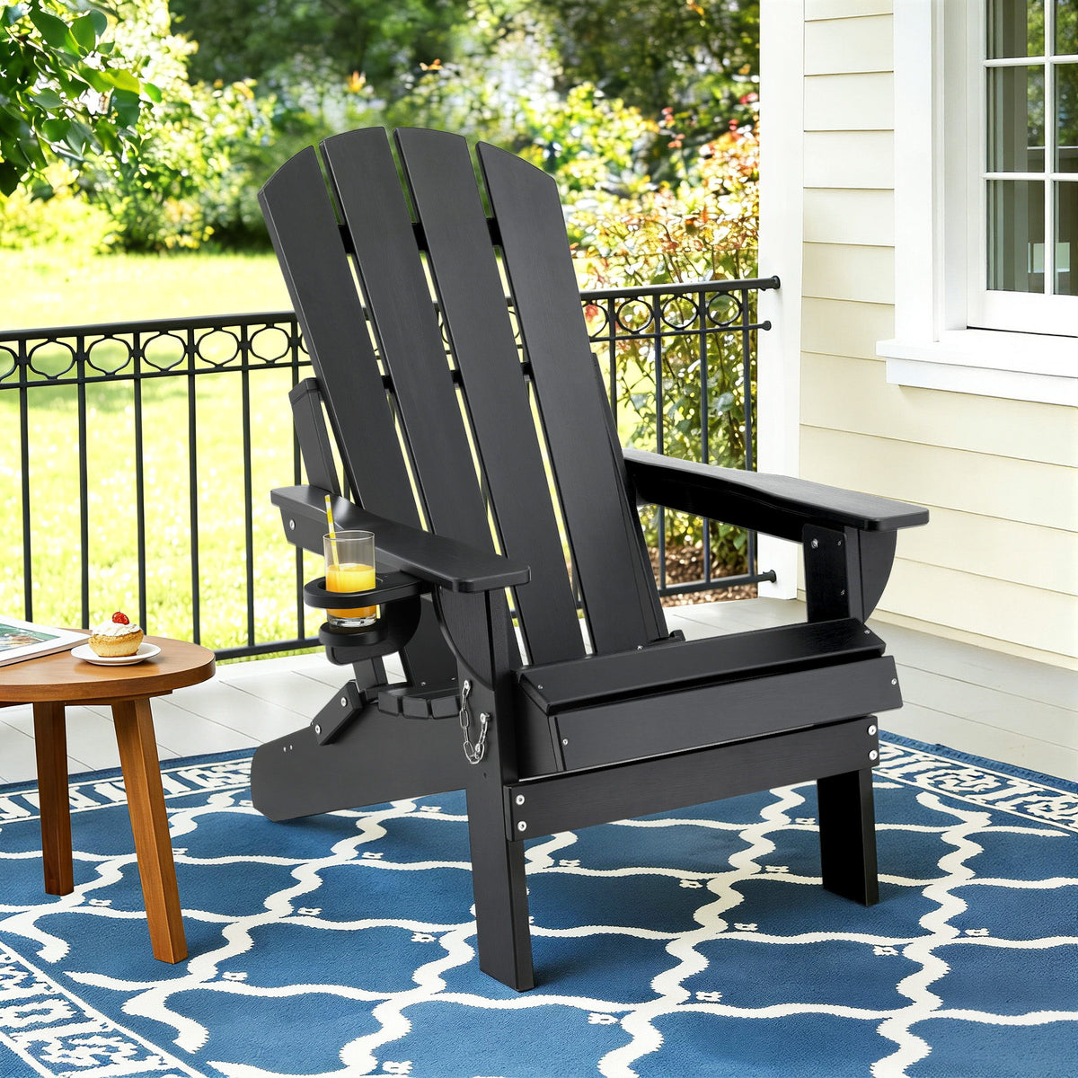 Outdoor Chairs Folding Adirondack Beach Chair HDPE Sun Lounge Patio Furniture Garden Black