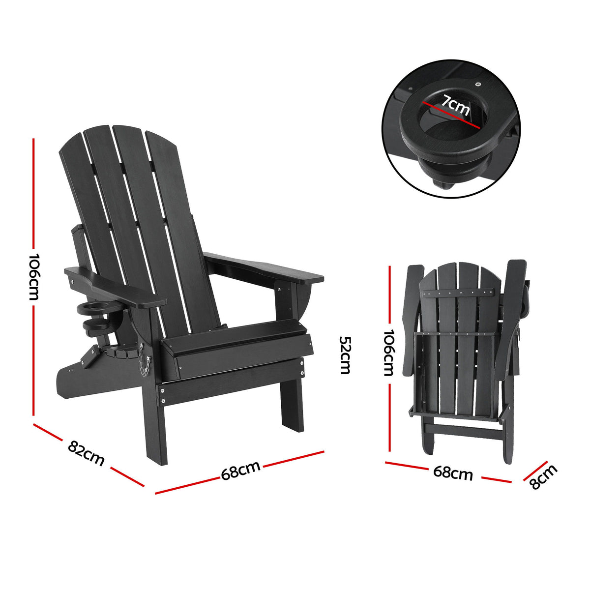 Outdoor Chairs Folding Adirondack Beach Chair HDPE Sun Lounge Patio Furniture Garden Black