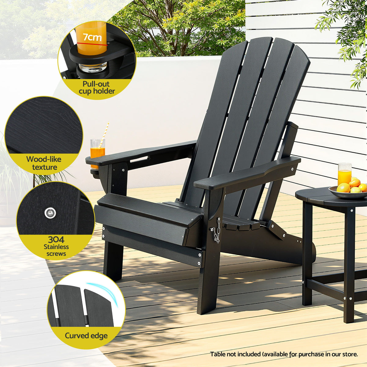 Outdoor Chairs Folding Adirondack Beach Chair HDPE Sun Lounge Patio Furniture Garden Black