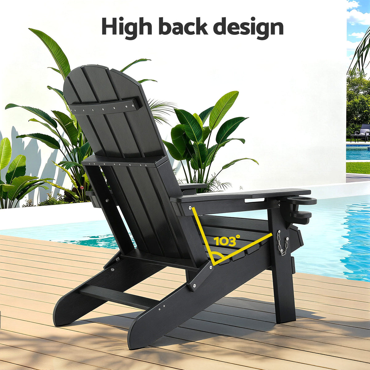 Outdoor Chairs Folding Adirondack Beach Chair HDPE Sun Lounge Patio Furniture Garden Black