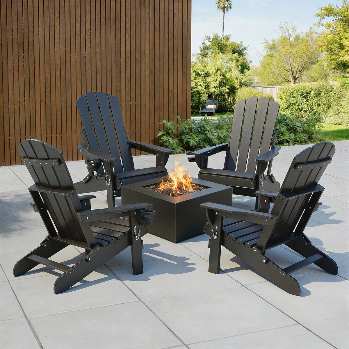Outdoor Chairs Folding Adirondack Beach Chair HDPE Sun Lounge Patio Furniture Garden Black