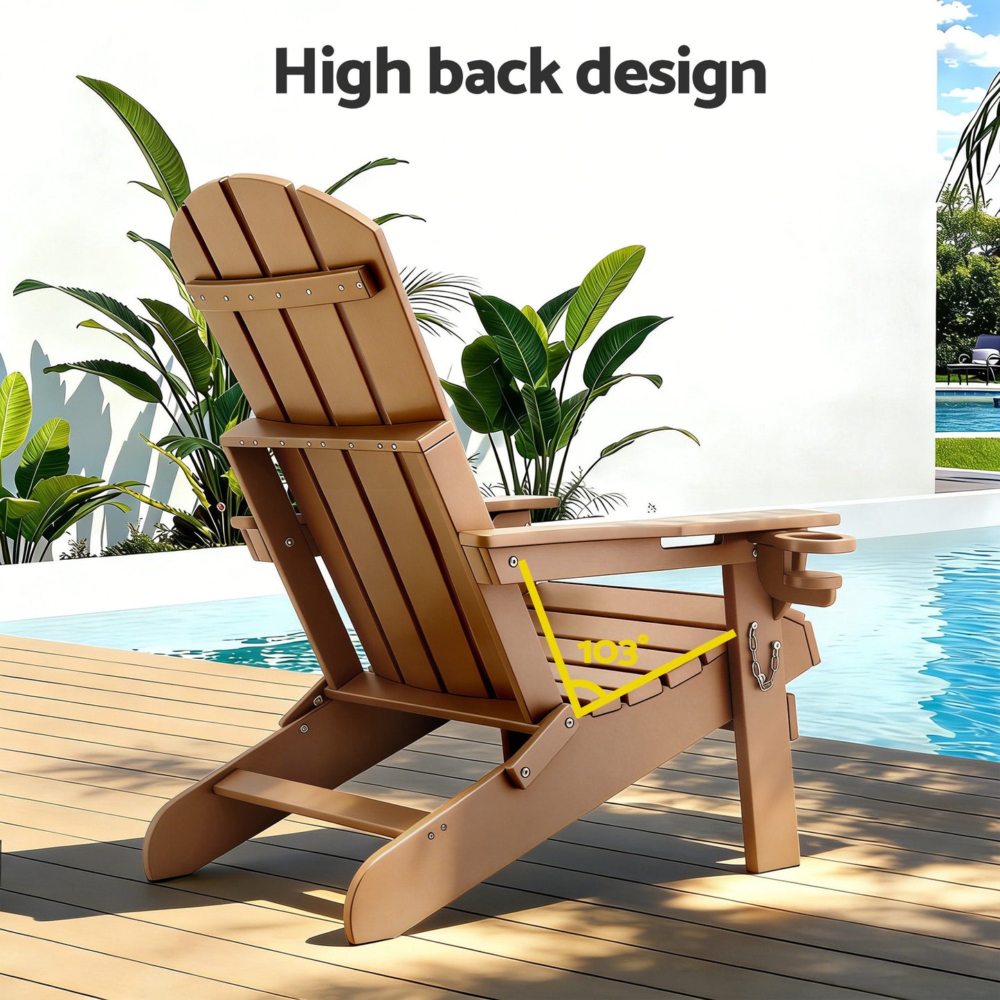 Adirondack Gardeon Outdoor Chairs Folding Beach Chair HDPE Sun Lounge Patio Furniture Garden Brown
