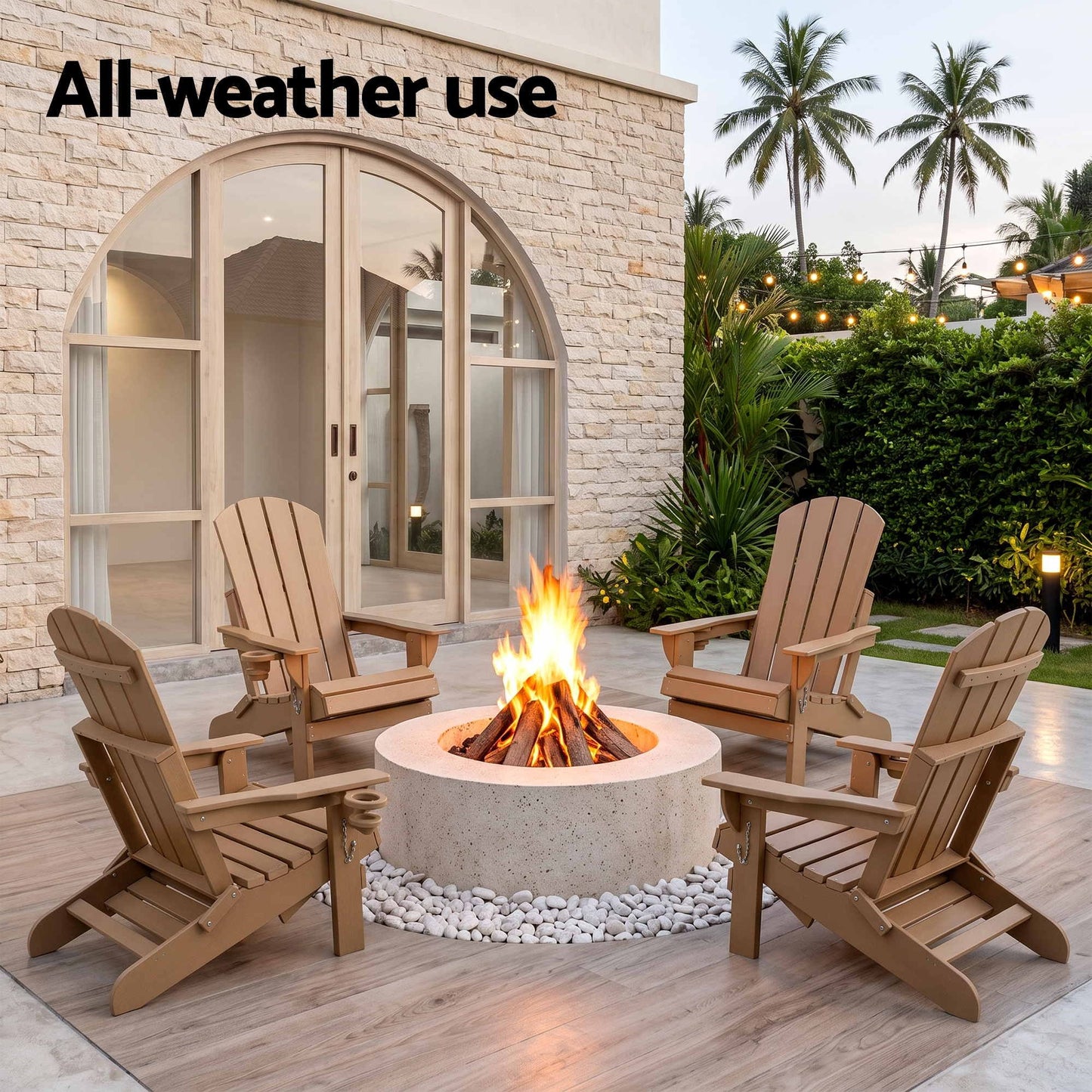 Folding Sun Lounger Adirondack Chair Outdoor Lounge Setting HDPE Recliner Footrest Khaki