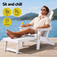 Folding Sun Lounger Adirondack Chair Outdoor Lounge Setting HDPE Recliner Footrest White