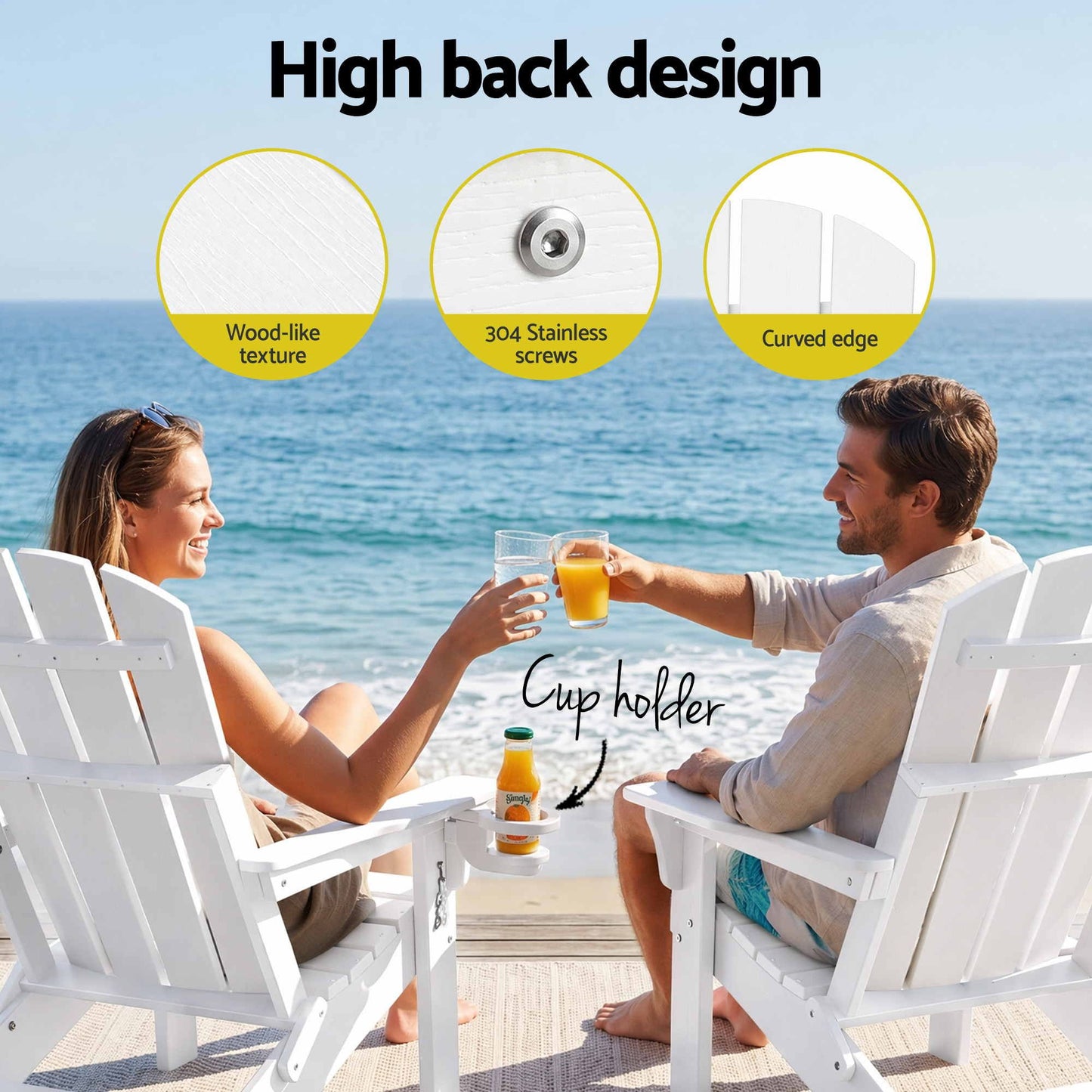 Folding Sun Lounger Adirondack Chair Outdoor Lounge Setting HDPE Recliner Footrest White