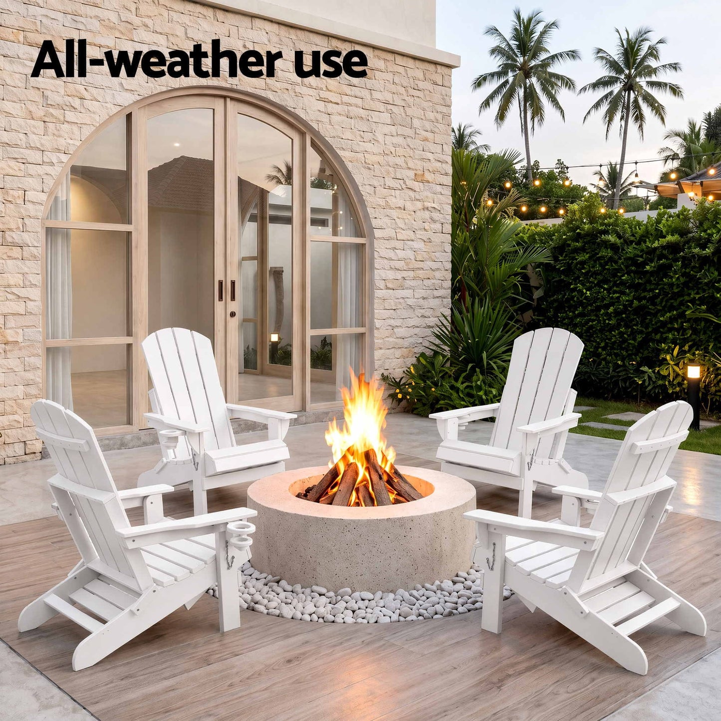 Folding Sun Lounger Adirondack Chair Outdoor Lounge Setting HDPE Recliner Footrest White