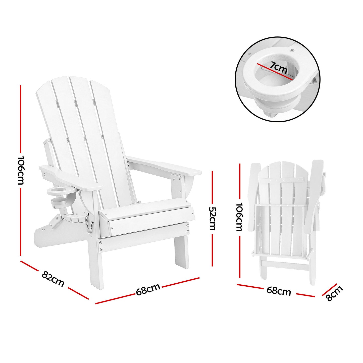 Adirondack Gardeon Outdoor Chairs Folding Beach Chair HDPE Sun Lounge Patio Furniture Garden White