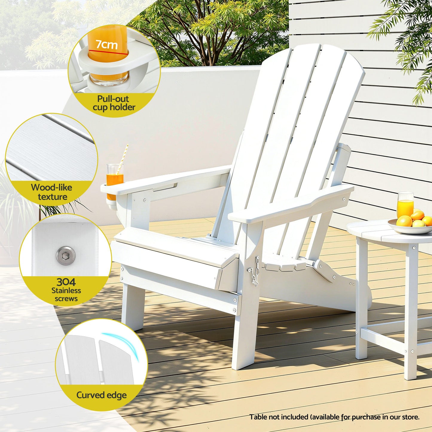 Adirondack Gardeon Outdoor Chairs Folding Beach Chair HDPE Sun Lounge Patio Furniture Garden White