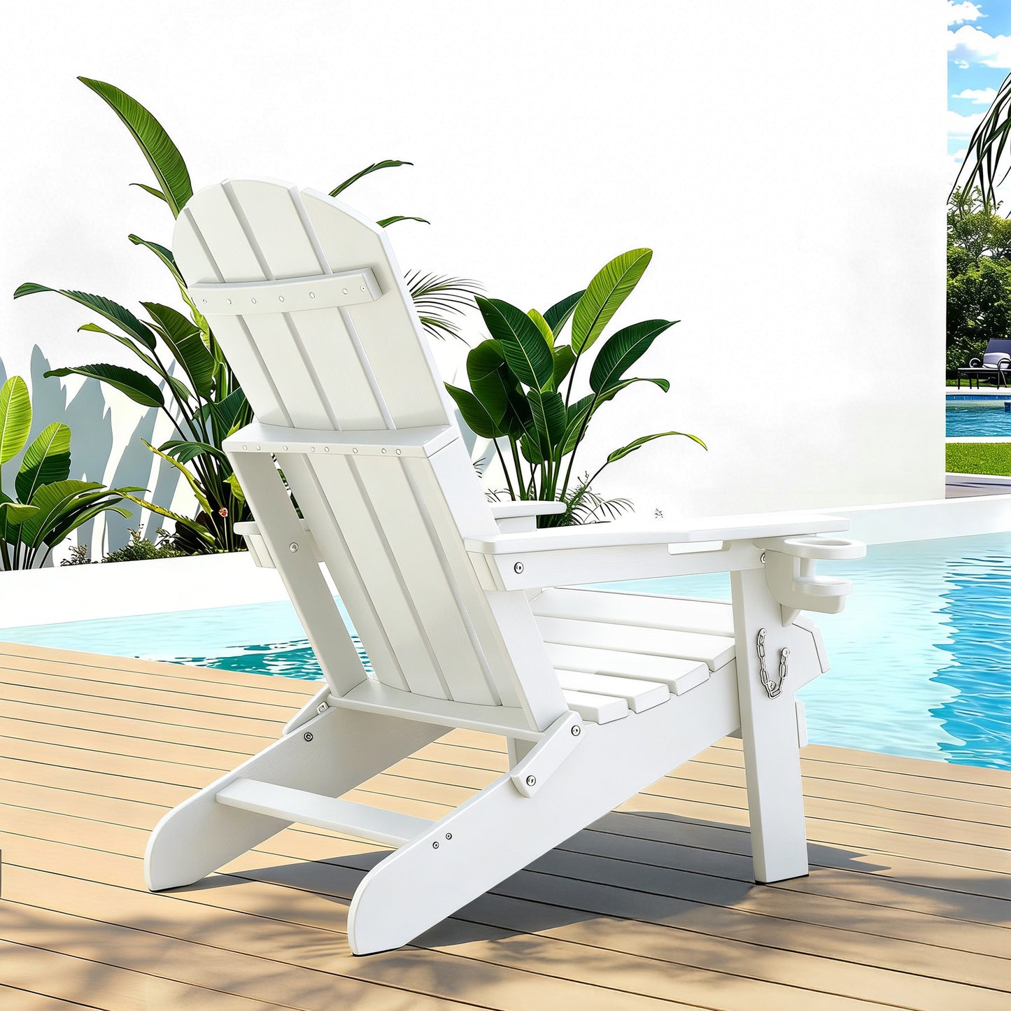 Adirondack Gardeon Outdoor Chairs Folding Beach Chair HDPE Sun Lounge Patio Furniture Garden White