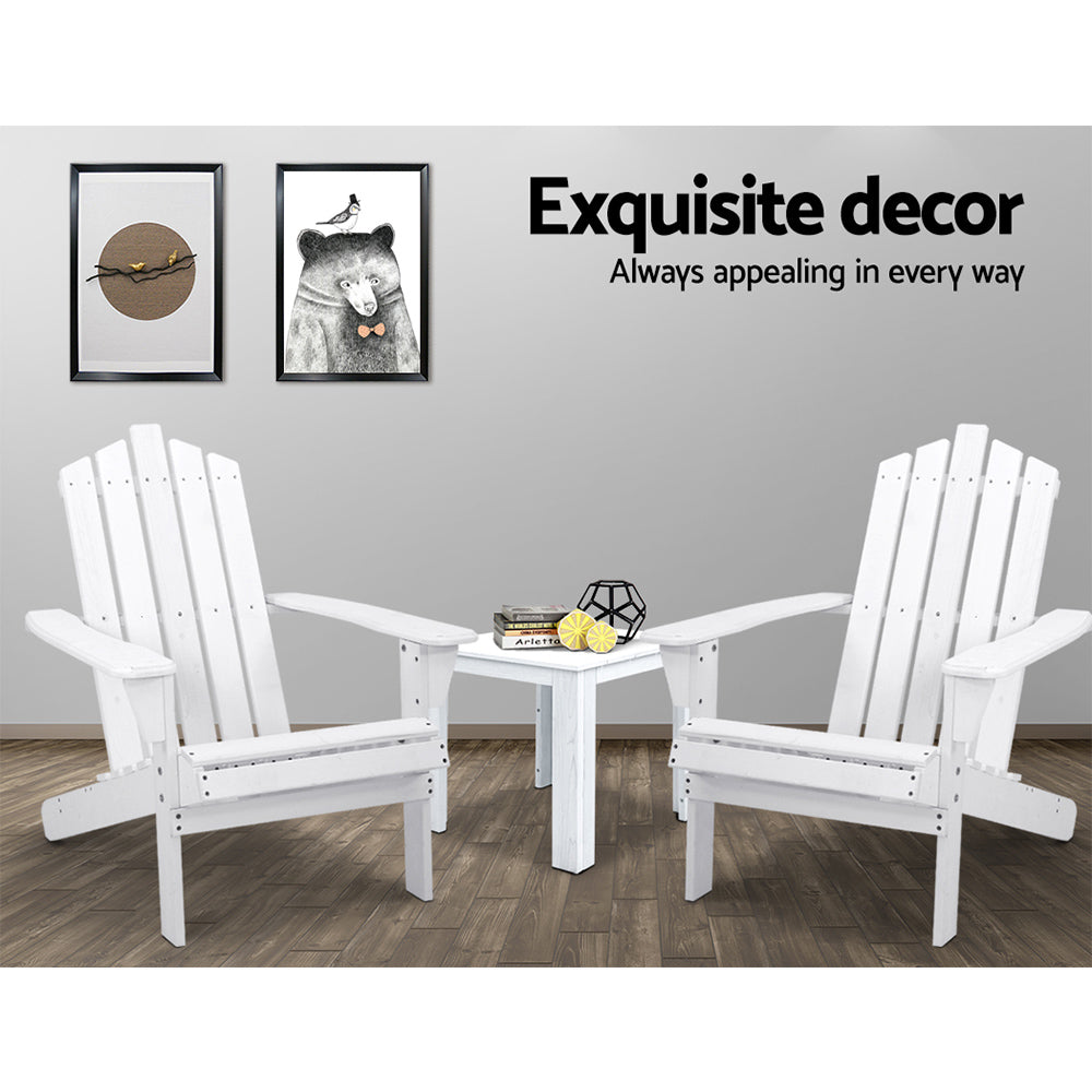 Hendon 3-Piece Adirondack Outdoor Beach Wooden Chairs Patio Chair & Table Set - White